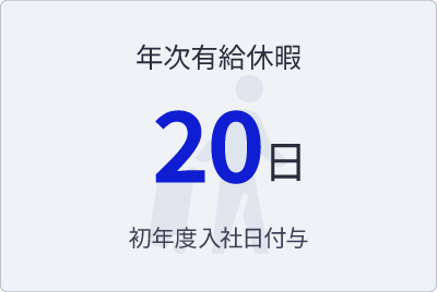 年次有給休暇率：20日(初年度入社日付与)